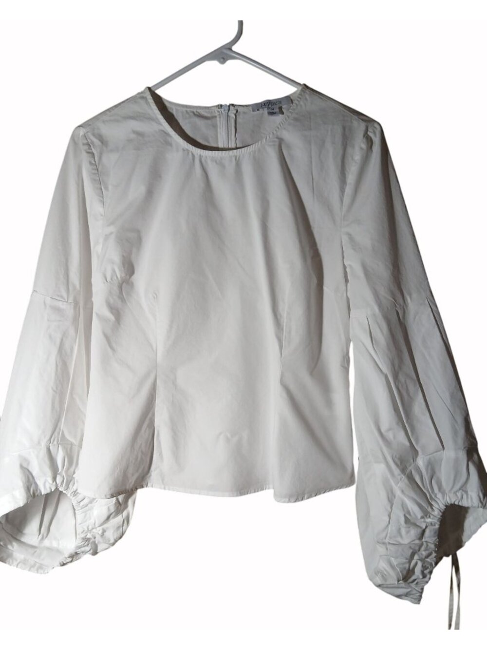 Lucy Paris White Long Balloon Puff Sleeve Blouse Size M Back Zip Poet Romantic